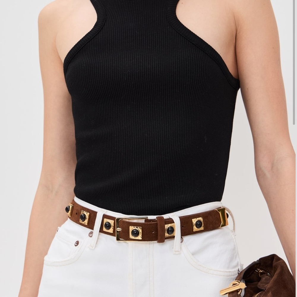 Aureum Collective No.2 Chocolate Suede Studded belt - Picture 2 of 3